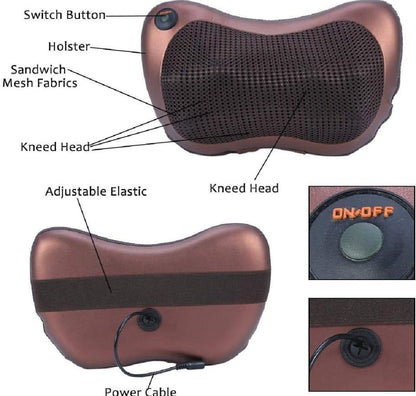 Electric Neck & Back Massage Pillow Brown PU Leather
