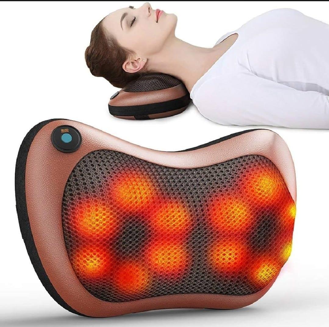 Electric Neck & Back Massage Pillow Brown PU Leather
