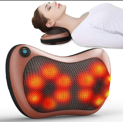 Electric Neck & Back Massage Pillow Brown PU Leather