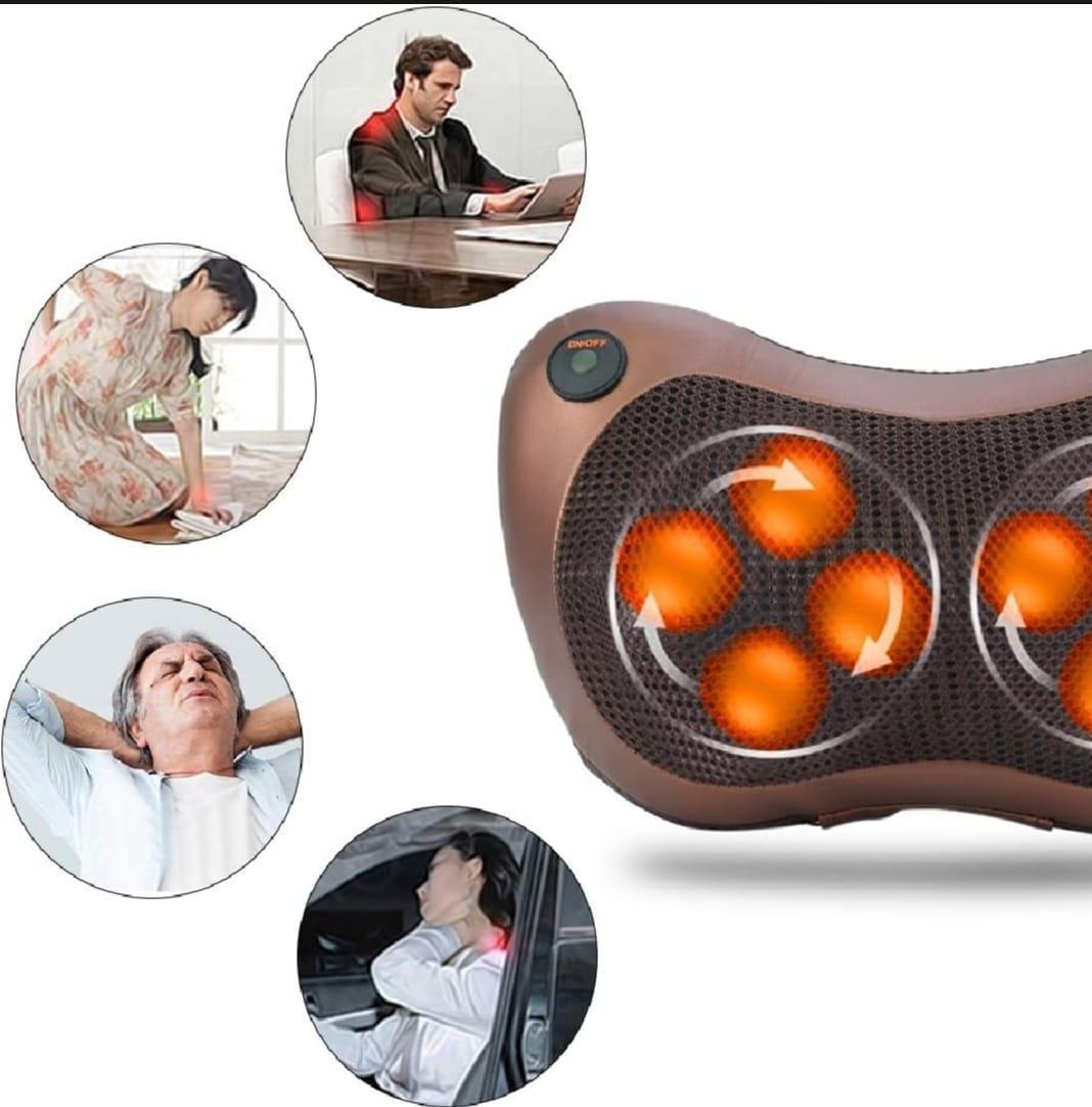 Electric Neck & Back Massage Pillow Brown PU Leather