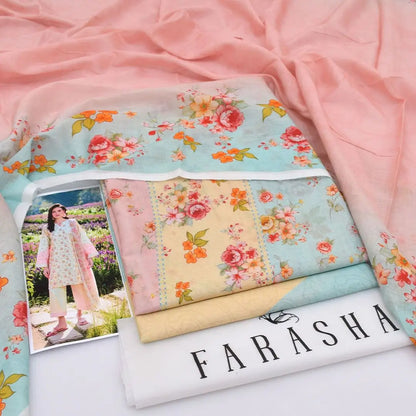 3 Pcs Women's Unstitched Digital Print Suit
