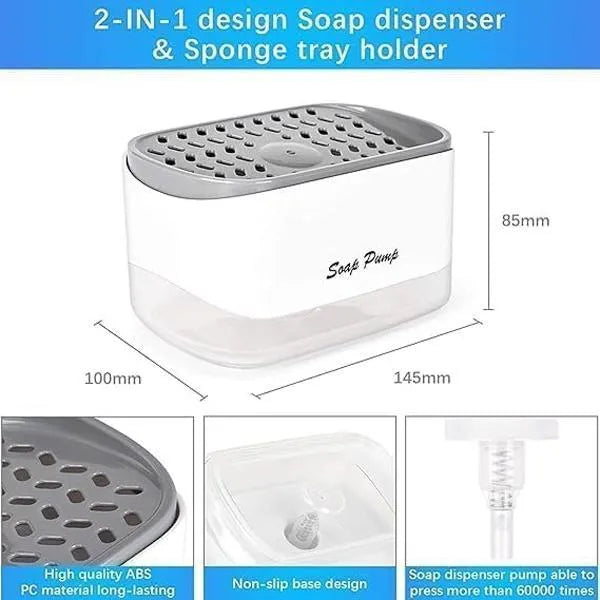 2-in-1 Soap Dispenser & Sponge Holder White Transparent