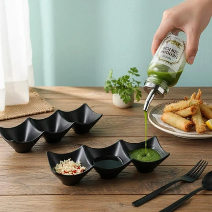 Triple Compartment Sauce Dish Black ABS for Sushi Snacks