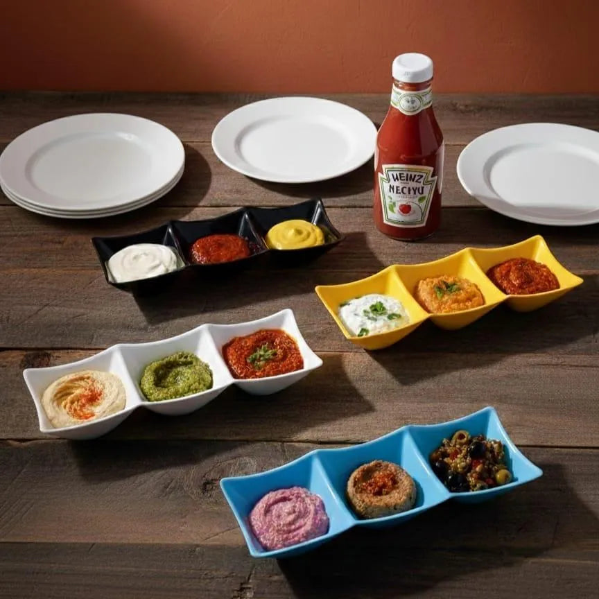 Triple Compartment Sauce Dish Black ABS for Sushi Snacks