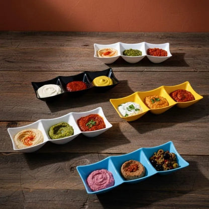 Triple Compartment Sauce Dish Black ABS for Sushi Snacks
