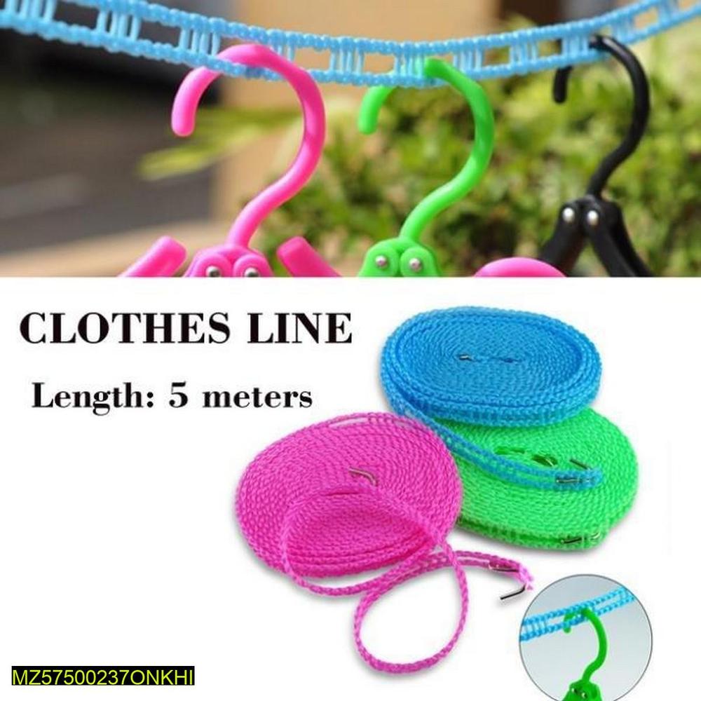 Nylon Clothesline 5m Non-Slip Hooks Outdoor
