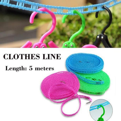 Nylon Clothesline 5m Non-Slip Hooks Outdoor