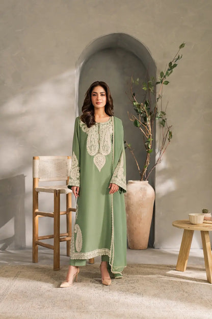 3 Pcs Women's Stitched Linen Embroidered Suit