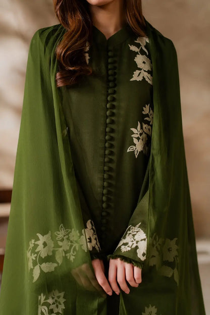 3 Pcs Women's Stitched Linen Embroidered Suit