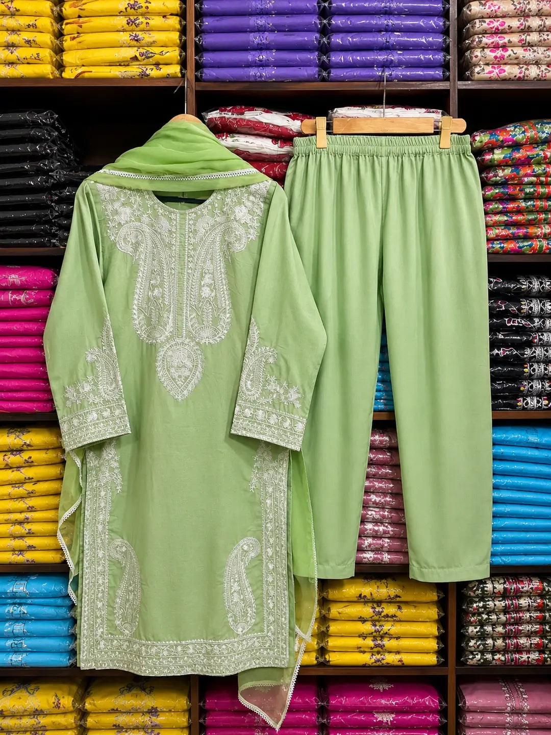 3 Pcs Women's Stitched Linen Embroidered Suit
