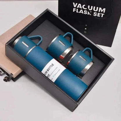 3 Cup 500ML Double-Layer Stainless Steel Vacuum Flask Set | Hot & Cold | Travel Thermos | RANDOM COLOR