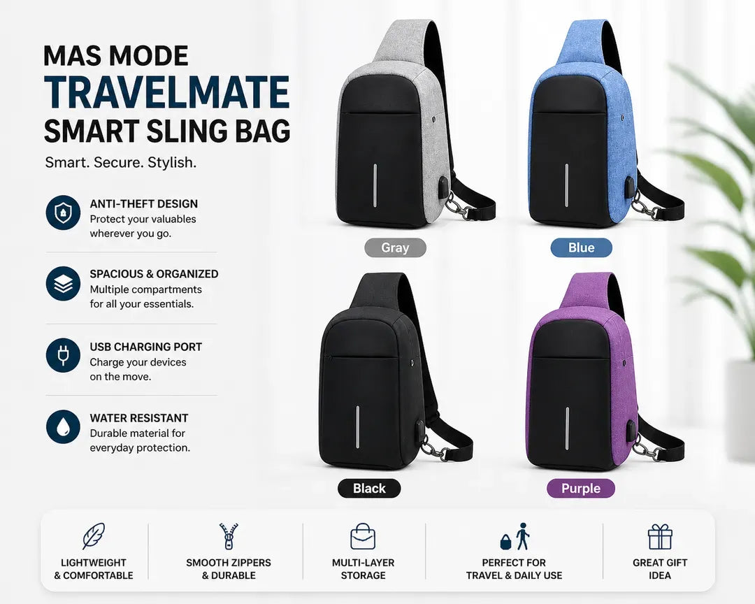 Smart Crossbody Bag with USB Charging & Anti-Theft Design