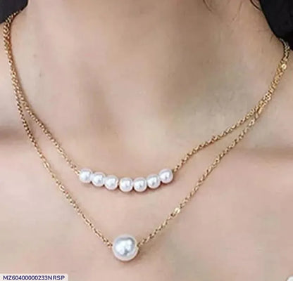 2 Layered Gold Plated Pearl Necklace for Women