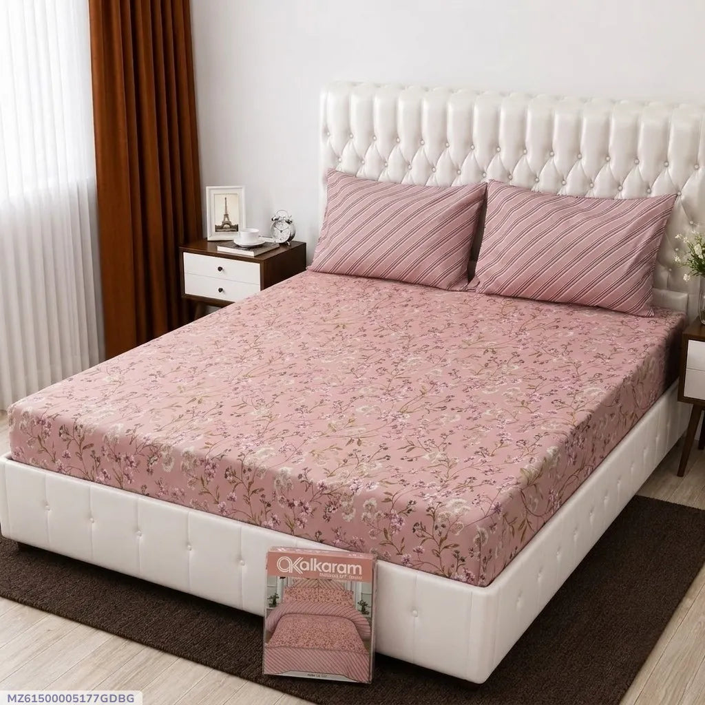 3 Pcs Cotton Salonica Printed Double Bedsheet