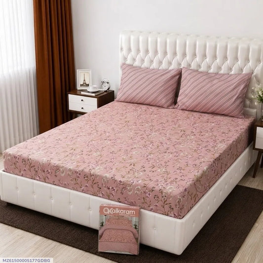 3 Pcs Cotton Salonica Printed Double Bedsheet