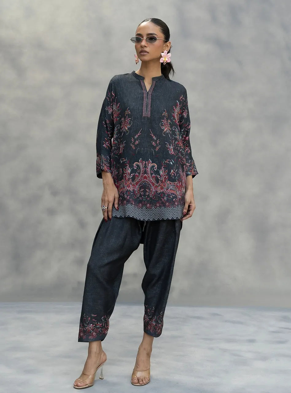Women's Multicolor Ban Collar Lawn Suit Set Medium to XL