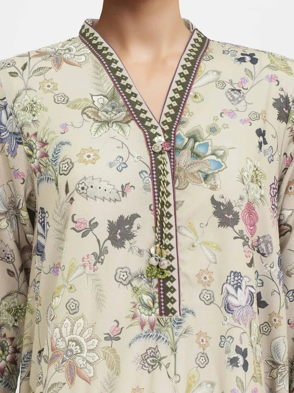 Beige Floral Lawn 2-Piece Kurta Set Medium