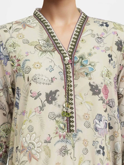 Beige Floral Lawn 2-Piece Kurta Set Medium