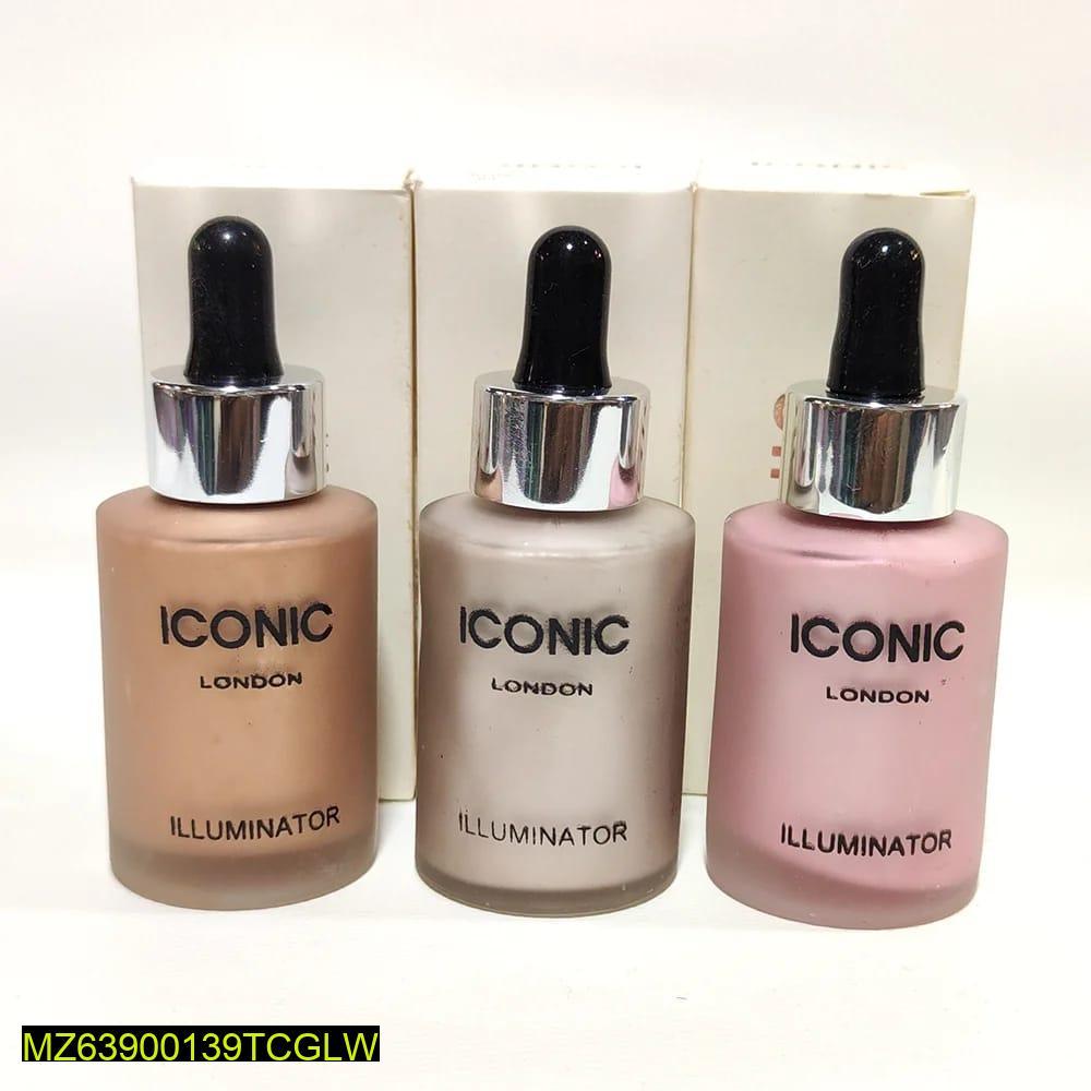 Iconic London Liquid Highlighter 3 Shades Shimmer Glow
