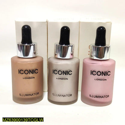 Iconic London Liquid Highlighter 3 Shades Shimmer Glow