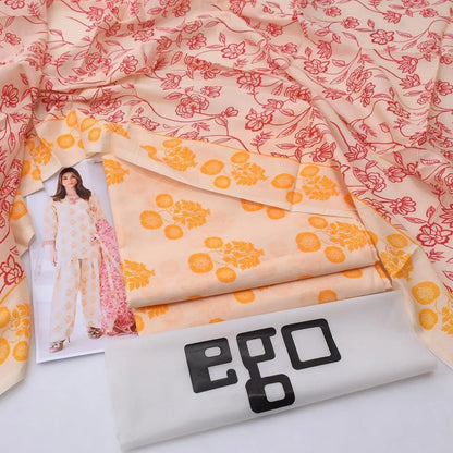 Unstitched 3-Piece Lawn Suit Yellow Pink Floral