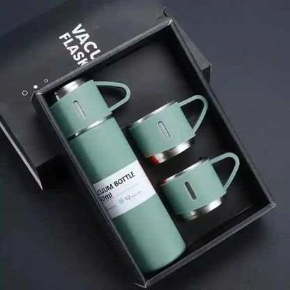 3 Cup 500ML Double-Layer Stainless Steel Vacuum Flask Set | Hot & Cold | Travel Thermos | RANDOM COLOR