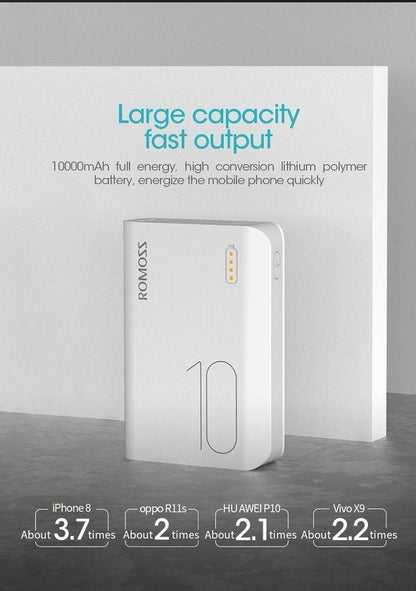 White Power Bank 10000mAh Fast Charge Portable