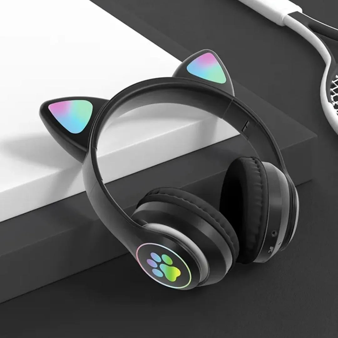 Cat Ear Bluetooth Headphones Pink with LED Lights
