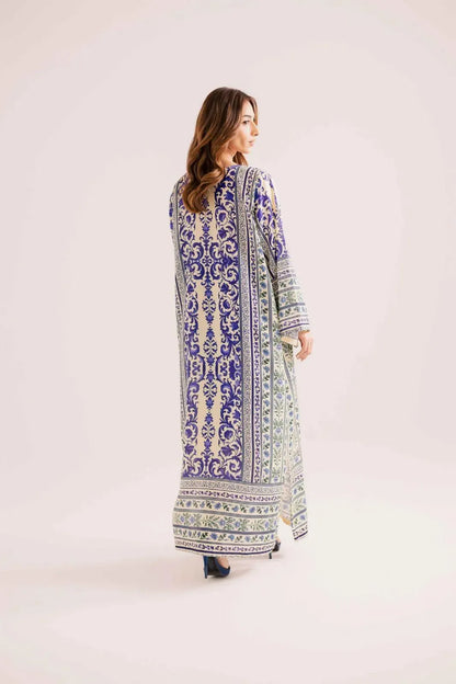 Long Printed 2PC Doria Lawn Suit Blue White