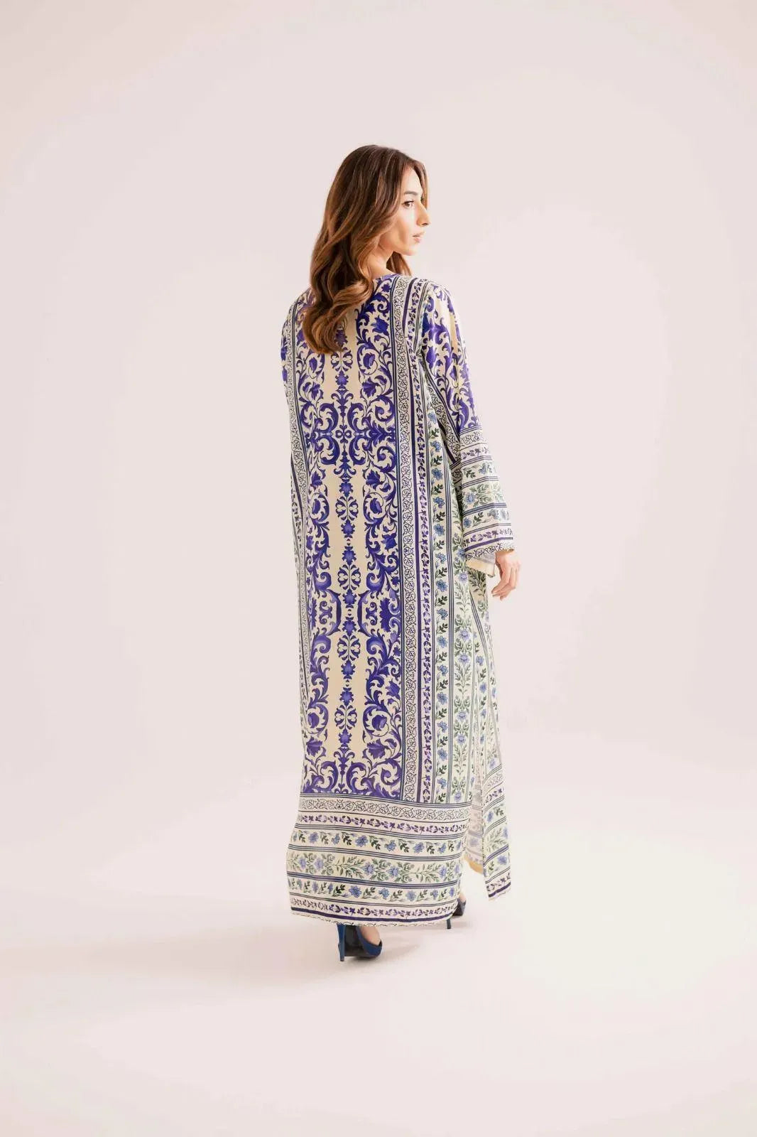 Long Printed 2PC Doria Lawn Suit Blue White