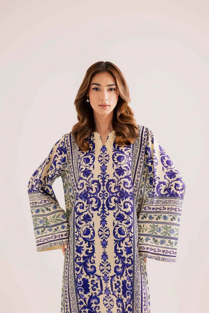 Long Printed 2PC Doria Lawn Suit Blue White