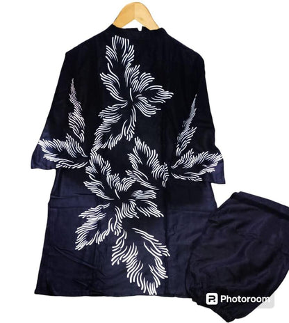 2 Pcs Women's Stitched Linen Printed Shirt And Trouser