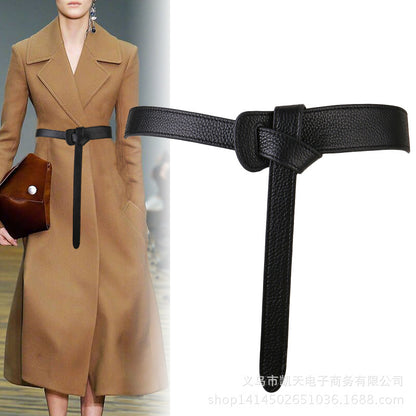 Women Leather Belt with Knot Design for Dresses