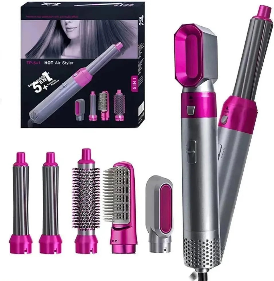 5-in-1 Hair Styler Pink Silver Frizz Free