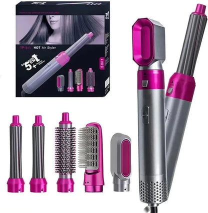 5-in-1 Hair Styler Pink Silver Frizz Free