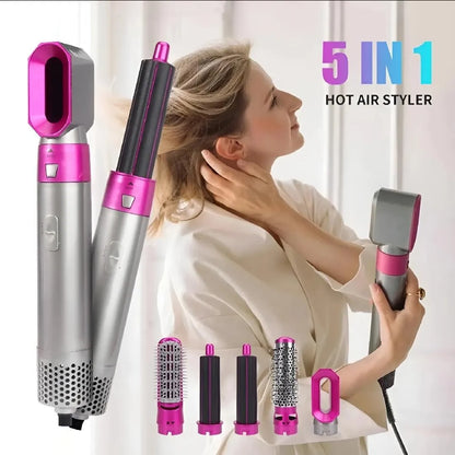 5-in-1 Hair Styler Pink Silver Frizz Free