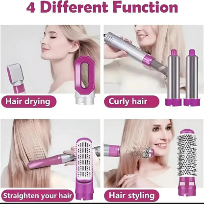 5-in-1 Hair Styler Pink Silver Frizz Free