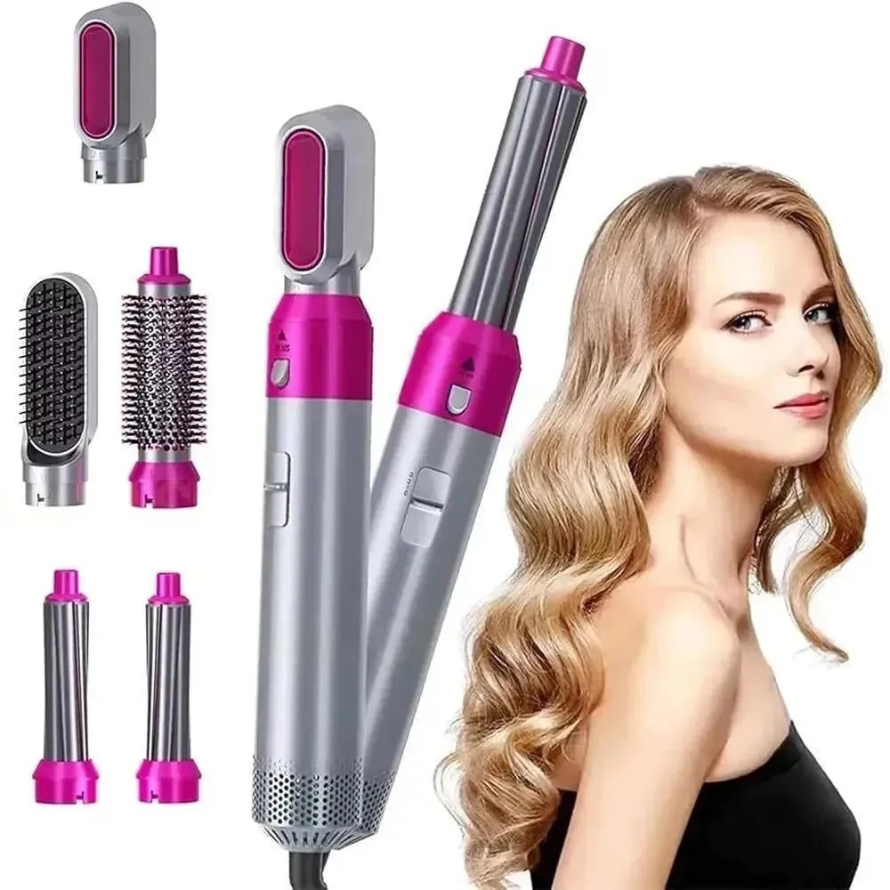 5-in-1 Hair Styler Pink Silver Frizz Free