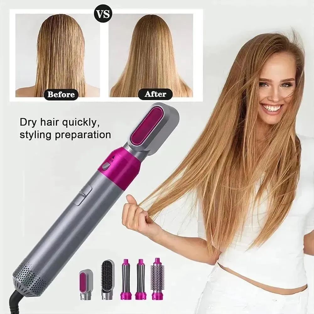 5-in-1 Hair Styler Pink Silver Frizz Free