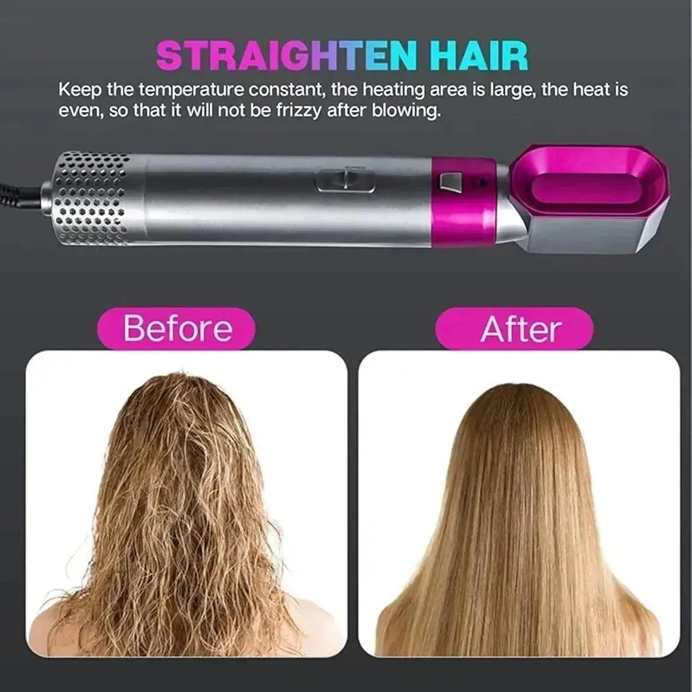 5-in-1 Hair Styler Pink Silver Frizz Free