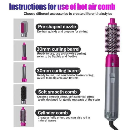 5-in-1 Hair Styler Pink Silver Frizz Free