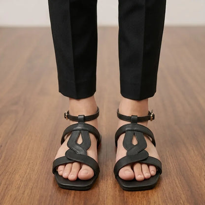 Black Wave Ankle Strap Sandals 058