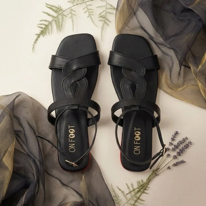 Black Wave Ankle Strap Sandals 058
