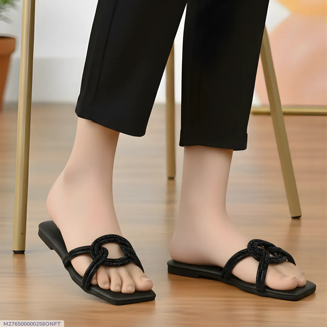 Women's Black Rexine Fancy Flats Size 36-41