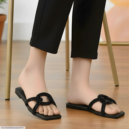 Women's Black Rexine Fancy Flats Size 36-41