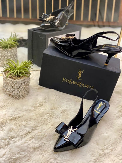 Black YSL-Style Fancy Women's Rexine Heels Size 6-11
