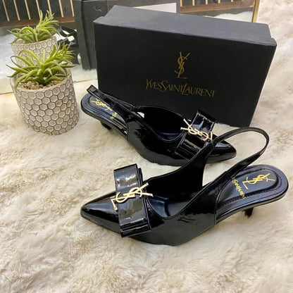Black YSL-Style Fancy Women's Rexine Heels Size 6-11