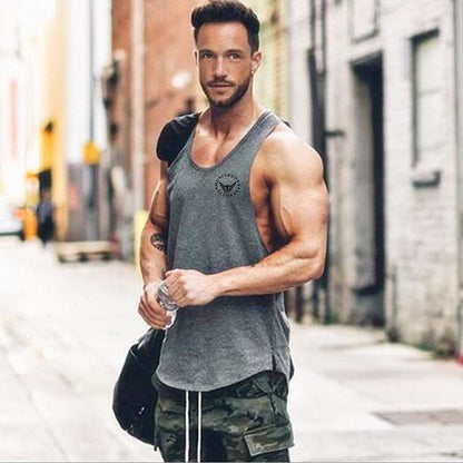Men Cotton Sleeveless Fitness Vest Summer Gray