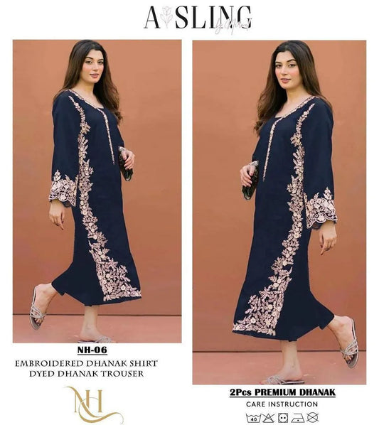 2 Piece Embroidered Dhanak Suit Blue for Women