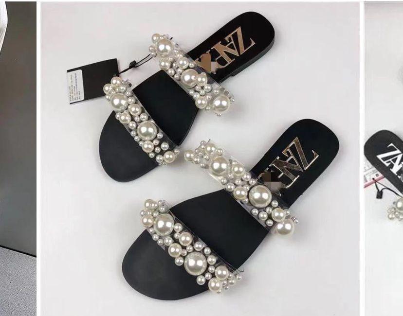 Black Synthetic Leather Women's Fancy Flats with Pearl Embellishments